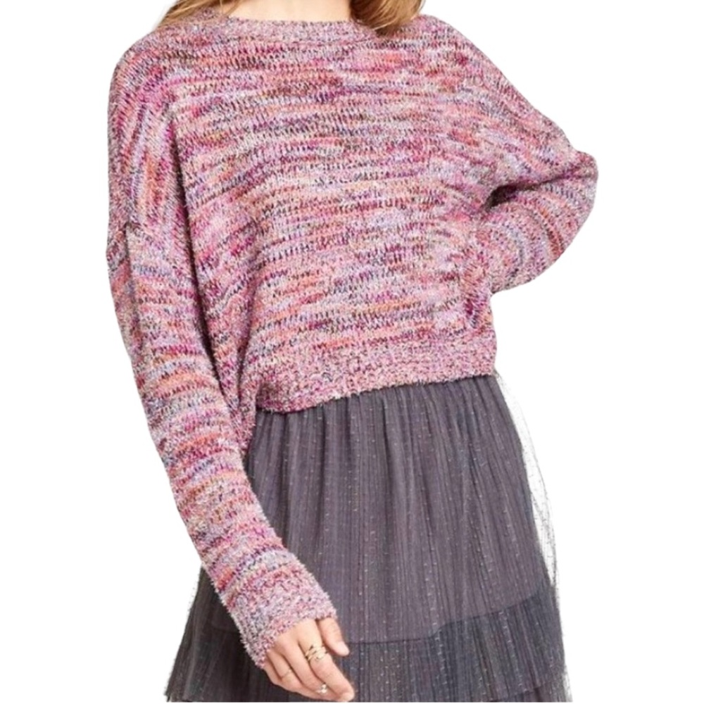 💕Wild Fable Pink Eyelash Tinsel Knit Drop Shoulder Scoop Neck Sweater NEW💕
